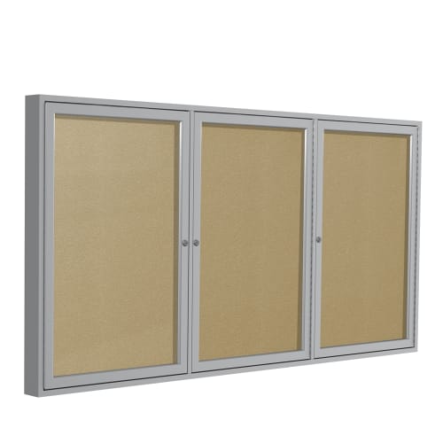 Ghent 3 Door Enclosed Bulletin Board, Vinyl with Satin Frame, 4' X 8', Caramel